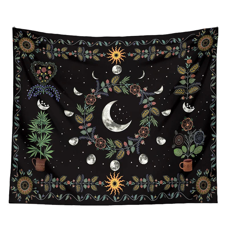 DecorBites™ Celestial Moon Phase Floral Tapestry Wall Hanging