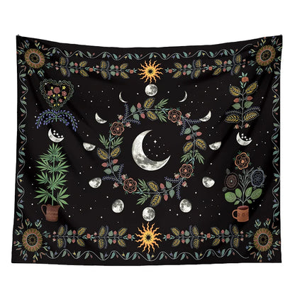 DecorBites™ Celestial Moon Phase Floral Tapestry Wall Hanging