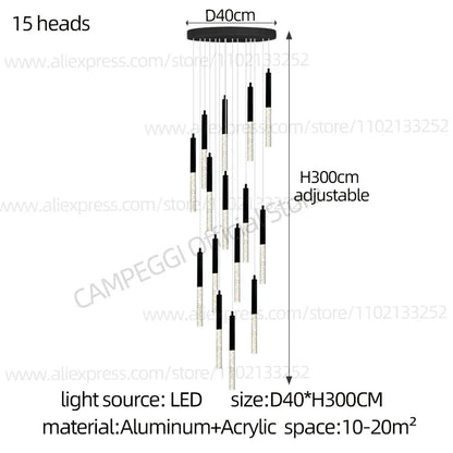 DecorBites™ Cylindrical Chandelier: Modern Nordic Indoor Lighting for Living Room, Staircase & Ceiling
