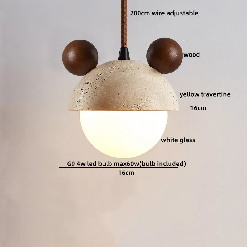 DecorBites™ LED Gourd Pendant Light Fixture with Yellow Travertine and White Glass