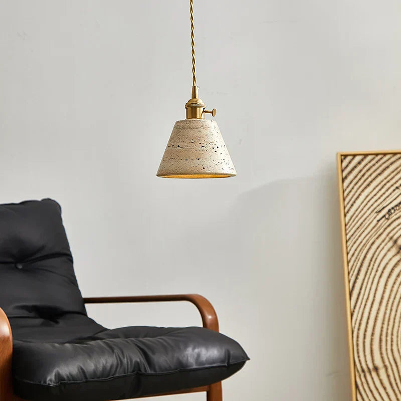 DecorBites™ LED Knob Switch Pendant Lamp Yellow Travertine Copper Wabi Sabi Hanging Lights