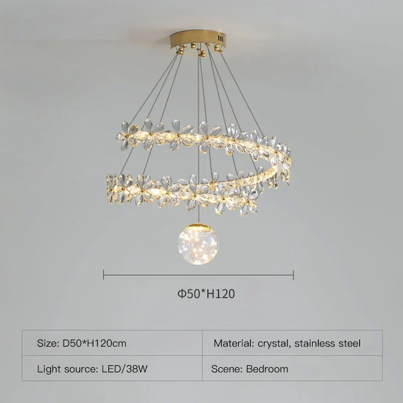 DecorBites™ Gold Crystal Spiral Chandelier LED Pendant Lights for Home Decoration