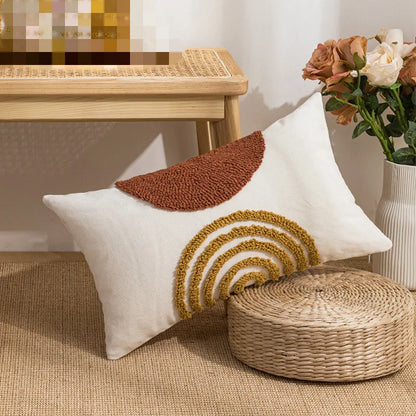 DecorBites™ Geometric Embroidery Circle Stripe Cushion Cover | Home Sofa Decor Pillowcase