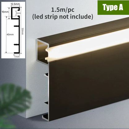 DecorBites™ Black Aluminium LED Profile for Recessed Skirting with Silicone Cover