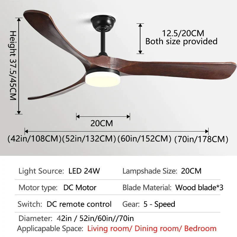 DecorBites™ 70" Black Retro Fan Light with Solid Wood Blade, LED, DC Remote Control
