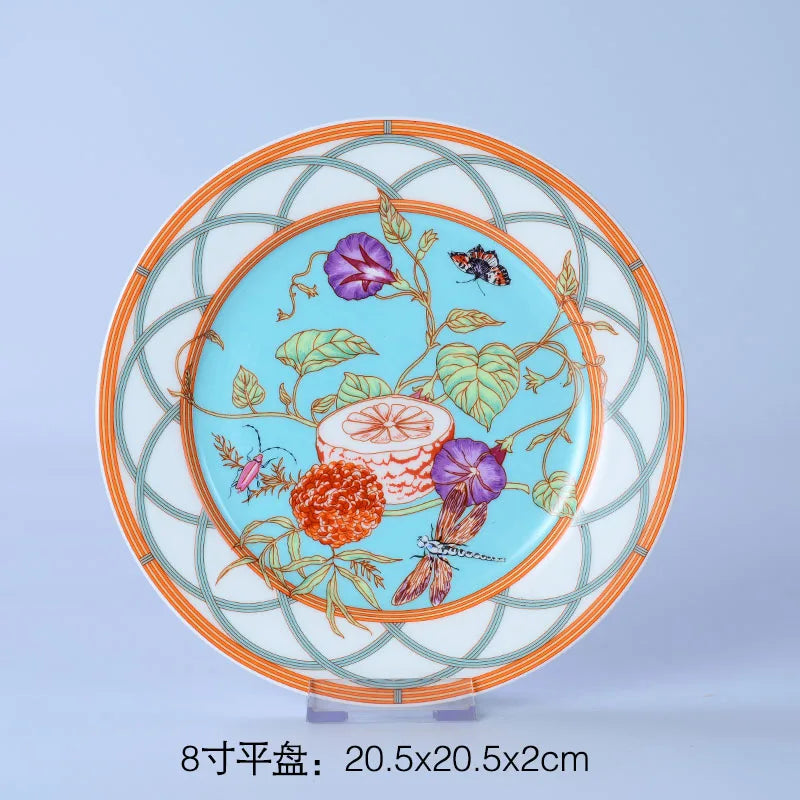 DecorBites™ Bone China Dinnerware Set: Plate, Tea Cup, Saucer, Tray, Coffeeware, Kitchen dining