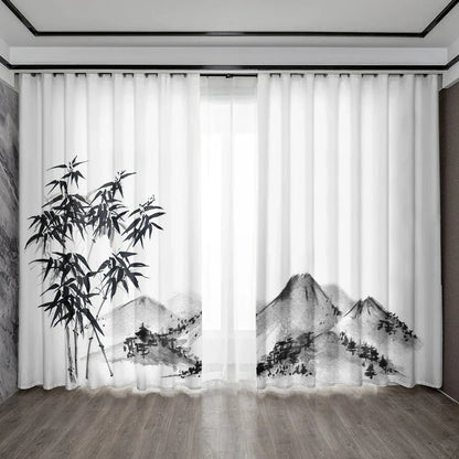 DecorBites™ Bamboo Ink Painting Curtains for Home Decoration Elegant Finish