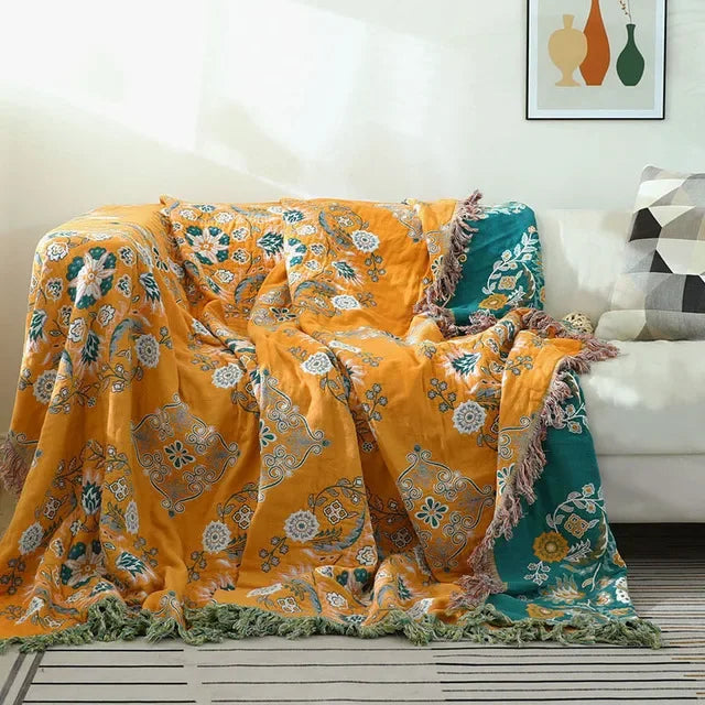 ™ Japanese Cotton Throw Blanket - Double Sided Sofa Cover & Bedspread