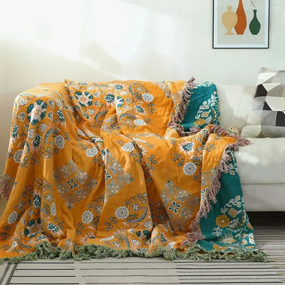 ™ Japanese Cotton Throw Blanket - Double Sided Sofa Cover & Bedspread