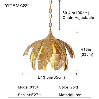 ™ Gold Leaves Chandelier Small Pendant Lighting for Kitchen Island Hallway E27 Socket