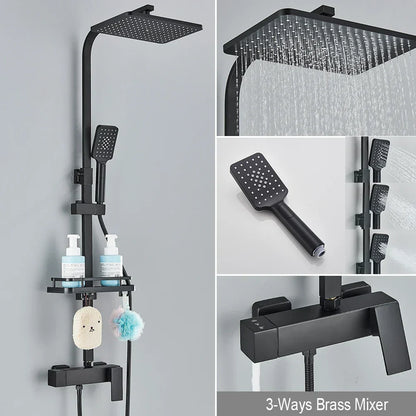 DecorBites™ Black Rainfall Shower Faucet Set with Bathtub Tap and Height Adjust Shower Mixer