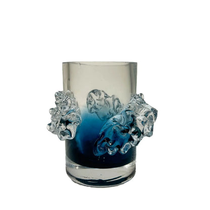 DecorBites™ Blue Gradient Wavy Glass Vase for Floral Arrangements and Room Decor