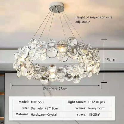 DecorBites™ Crystal Chandelier Chrome Ceiling Pendant Light Fixture for Modern Luxury Living Home Décor