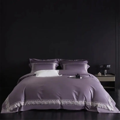 DecorBites™ 1200TC Egyptian Cotton Lace Embroidery Bedding Set: 1 Duvet, 1 Sheet, 2 Pillowcases