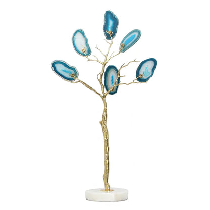DecorBites™ Agate Tree Metal Handicraft: Golden Tree with Natural Agate Tablets