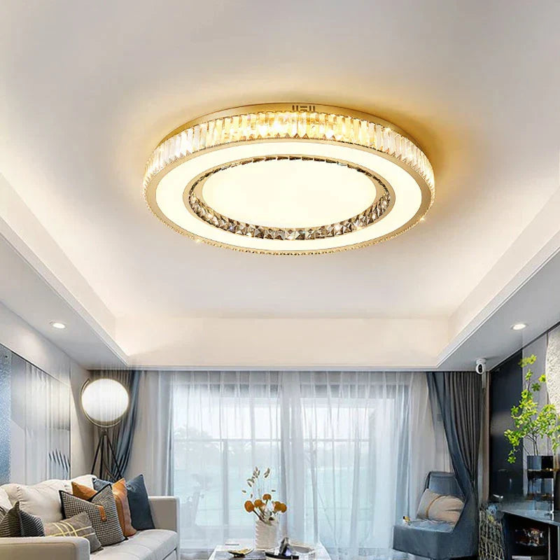 ™ Gold Crystal Ceiling Lamp Double Layer Modern Chandelier Led Glossy Bedroom Decor