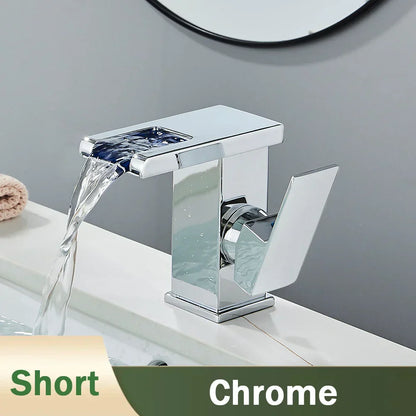 DecorBites™ LED Black Waterfall Basin Faucet: Deck Mounted Hydroelectric Mixer Tap