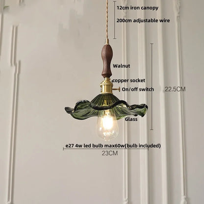 DecorBites™ Glass LED Pendant Lamp Walnut Wood Copper Switch Nordic Hanging Light