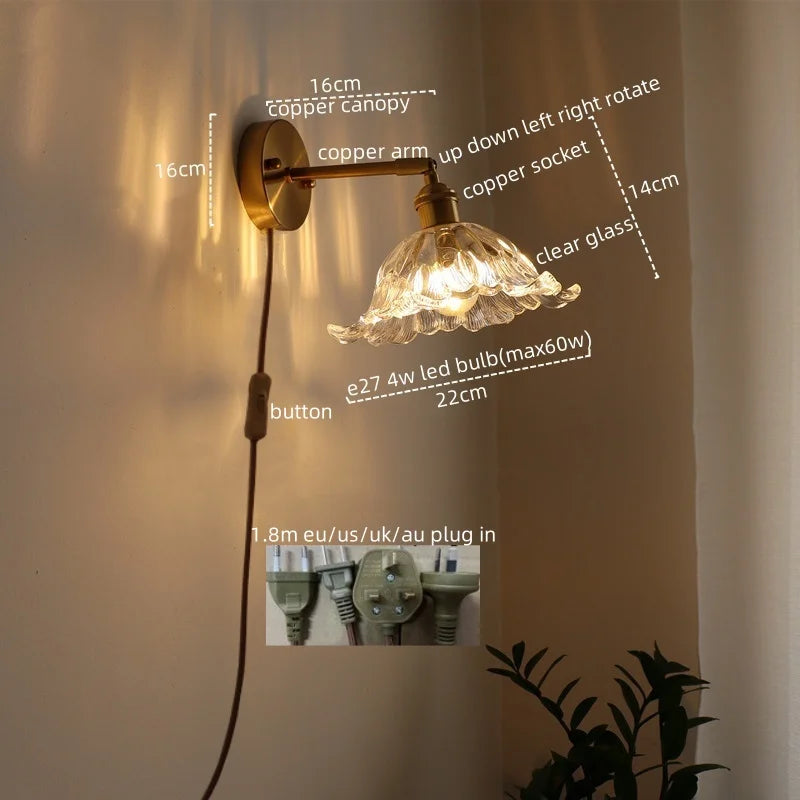 DecorBites™ Glass Sconce LED Wall Lamp, Copper Nordic Bedroom Light Fixtures