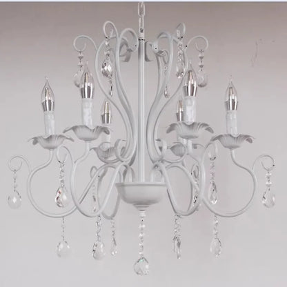 DecorBites™ Black White Metal Chandelier with Crystal Pendants for Elegant Home Lighting