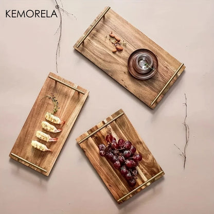 DecorBites™ Lovesickness Wooden Serving Tray with Metal Handle | Elegant Fruit and Sushi Dish