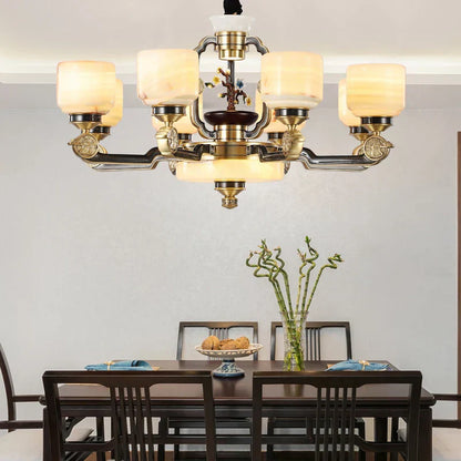 DecorBites™ All Copper Jade Chandelier for Living Room, Villa Duplex Multi-storey Lighting