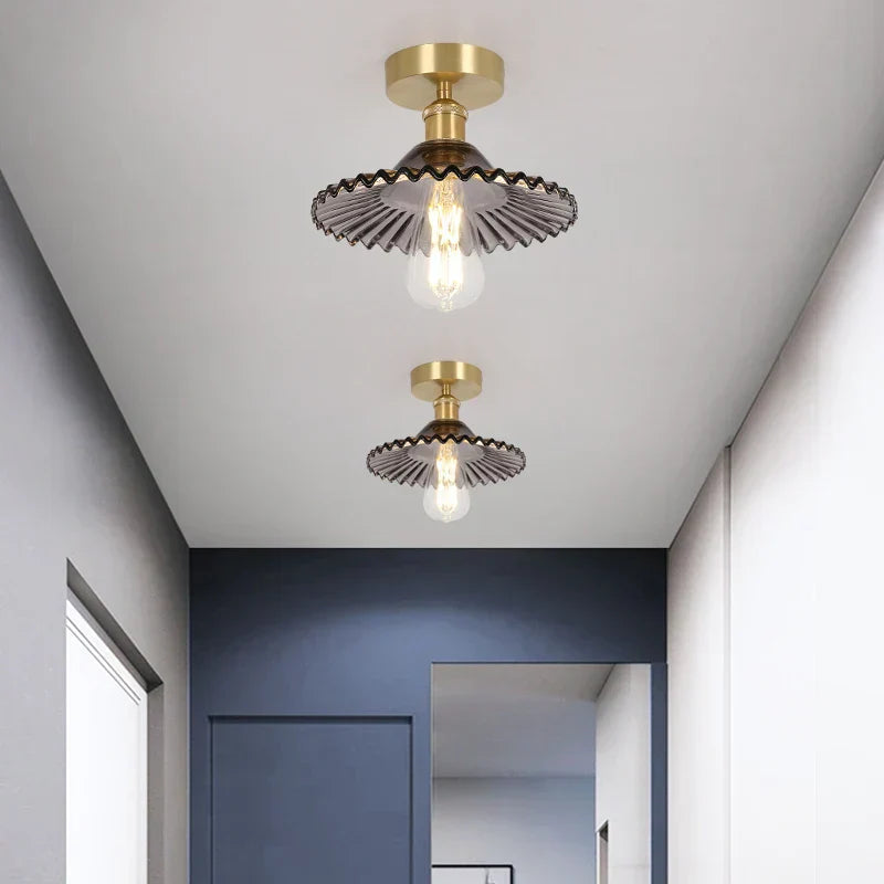 ™ Green Glass Copper Ceiling Light Fixture Balcony Kitchen Modern LED Lamp