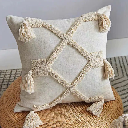 DecorBites™ Handmade Geometric Tufted Pillowcase Set - Modern, Minimalist, Indian-Inspired Cushion Covers