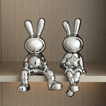 DecorBites™ Electroplated Rabbit Sculpture Set, Home Office Decor, Living Room Animal Statue