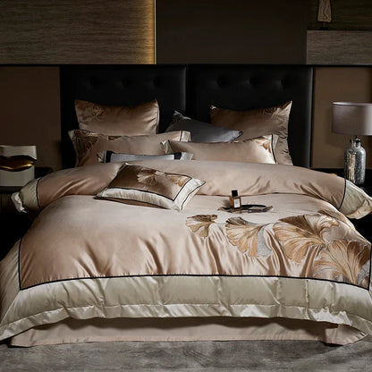 DecorBites™ Ginkgo Biloba Embroidery 1000TC Egyptian Cotton Bedding Set