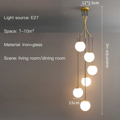 DecorBites™ Glass Ball LED Chandelier, Modern Minimalist Loft Villa Staircase Decor