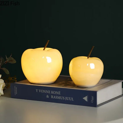 DecorBites™ Glowing Ceramic Apple Statue for Desk Ornaments and Room Decor