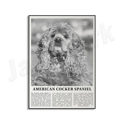 DecorBites™ Black & White Dog Breeds Poster: Greyhound, Cocker Spaniel, Akita, Malamute, Cattle Dog