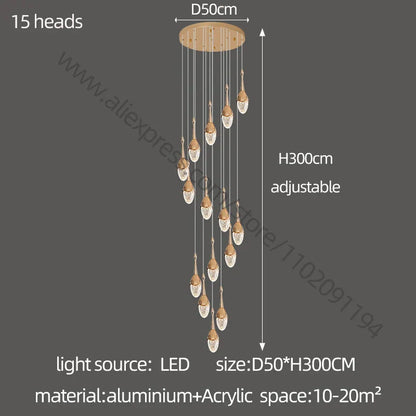 DecorBites™ Gold LED Staircase Chandelier | Luxury Large Living Room Pendant Lamp