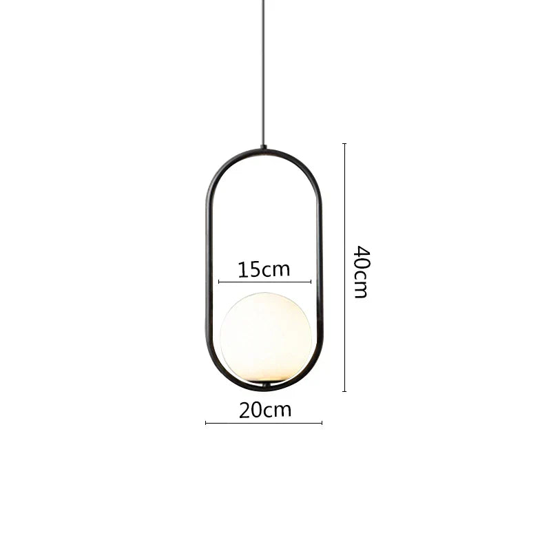 DecorBites™ Black Metal Ring Pendant Lights Glass Ball LED Lighting Fixture