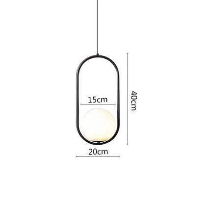 DecorBites™ Black Metal Ring Pendant Lights Glass Ball LED Lighting Fixture