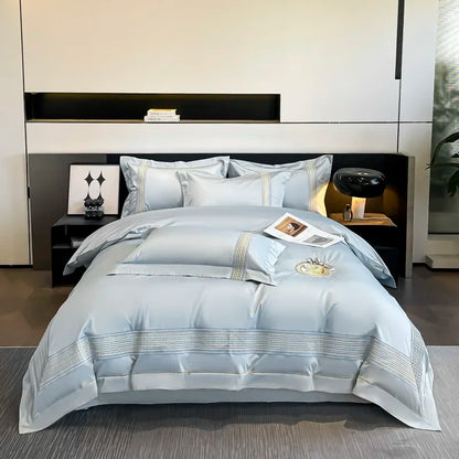 DecorBites™ 100s Egyptian Cotton Embroidery King Queen Bedding Set with Duvet Cover