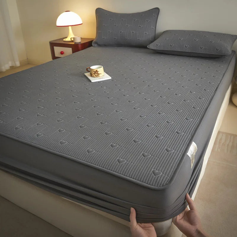 DecorBites™ Love Pattern Cotton Fitted Sheet Single - Anti-Slip, Dustproof & Luxury