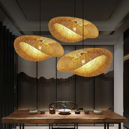 DecorBites™ Bamboo Woven Chandelier Tea Room LED Lighting