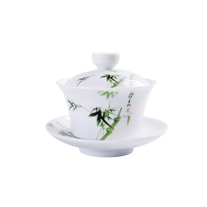 DecorBites™ Blue & White Porcelain Gaiwan Tea Set Puer Tea Cups Soup Bowl with Lid
