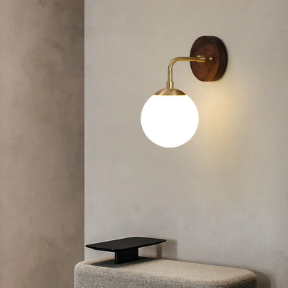 DecorBites™ Glass Wall Light Fixture Walnut Wood Modern Nordic Pull Chain Switch Lamparas