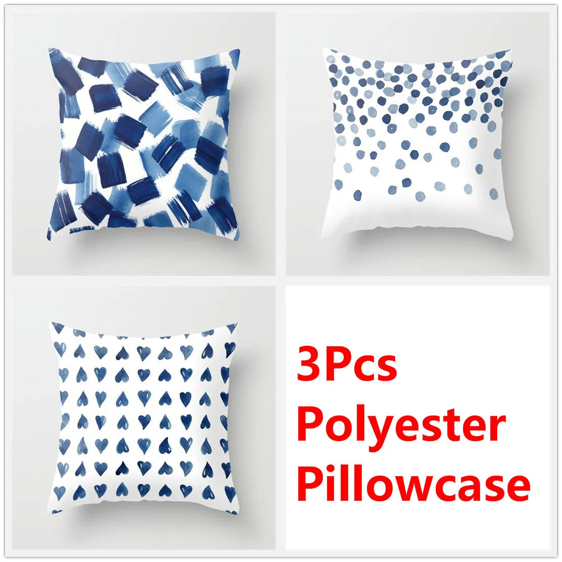 DecorBites™ Blue Ink Flower Cushion Cover Set - Nordic Style Sofa Pillowcase Trio for Home Decoration