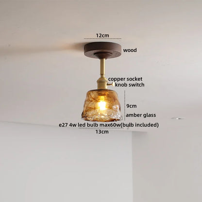DecorBites™ Amber Glass Copper LED Ceiling Light Fixture for Modern Home Decor