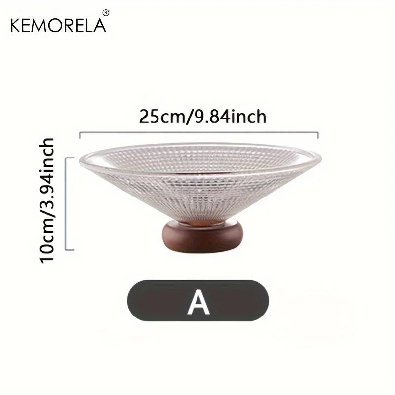 DecorBites™ Creative Glass Fruit Plate with Wooden Base | Elegant Home Decor for Living Room Coffee Table