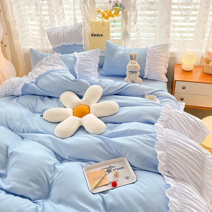 ™ Lace Trim Solid Cotton Bedding Set - Queen/King/Double/Single Sizes
