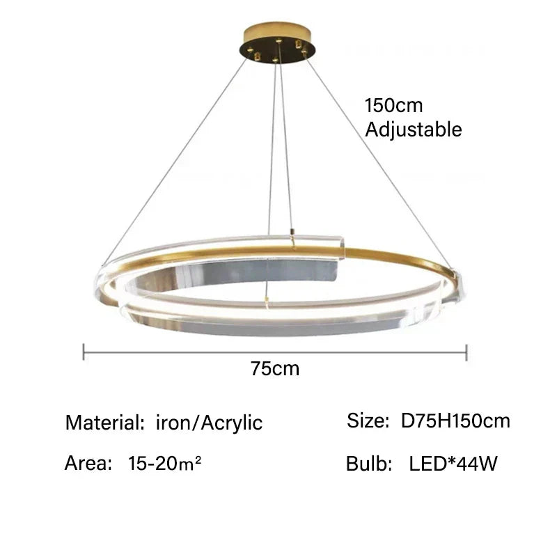 DecorBites™ Gold Ring Chandelier LED Pendant Light Modern Hanging Lamp for Home Decoration