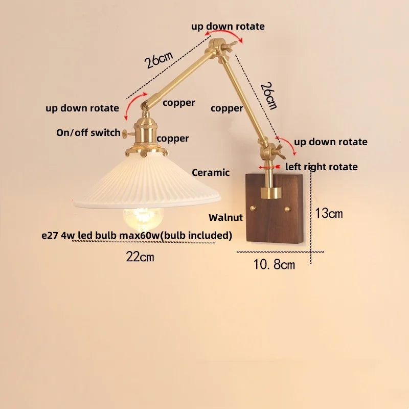DecorBites™ Cube Glass LED Wall Sconce Walnut Wood 2 Arms Rotatable Mirror Light