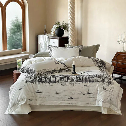 DecorBites™ 1000TC Egyptian Cotton Floral Bedding Set: Duvet Cover, Flat/Fitted Sheet, Pillowcase