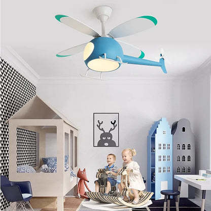 DecorBites™ Aircraft LED Chandelier Ceiling Fan Light Remote Dimming Kids Room Bedroom Decor