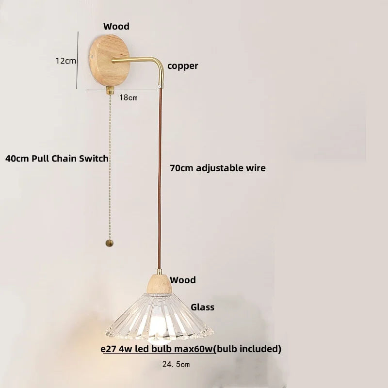 DecorBites™ Clear Glass LED Wall Light with Pull Chain Switch
